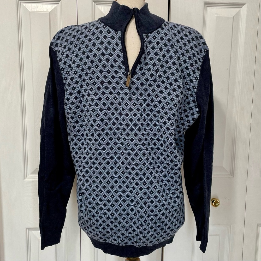 Tasso Elba Navy and Gray Cotton Sweater